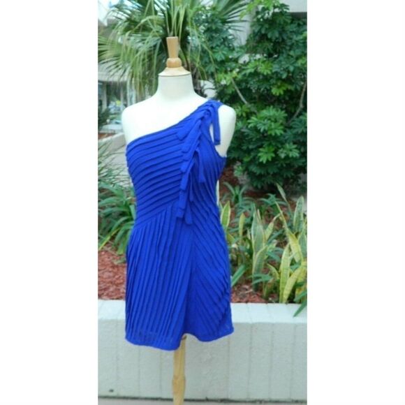 ModCloth One Shoulder Pleated Dress Blue Size M‎ - Picture 2 of 8